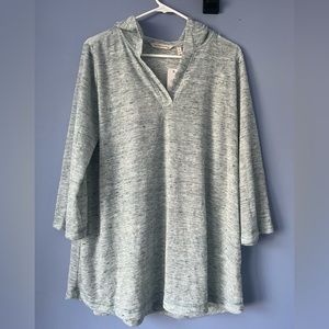 Soft Surroundings Maisie Pullover Hooded V Neck Sweater Tunic Top XL Pearl Blue